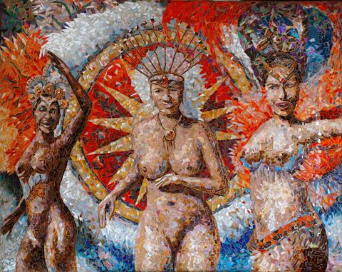 Carnaval, Mosaïque verre sur bois, 130 × 102 cm, 2015, Leo Novoro