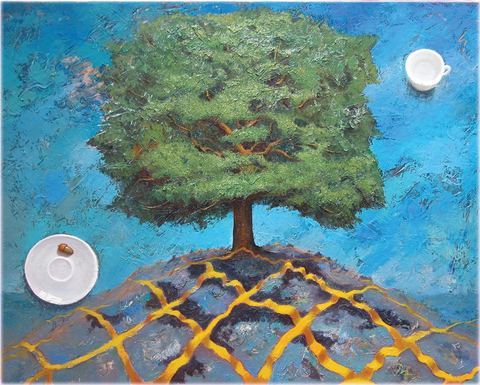 La Mont-chêne symbolique, Huile sur toile, 100 × 80 cm, 2004, Leo Novoro