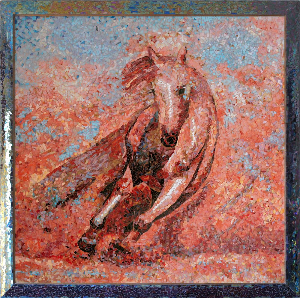 Der Mustang, Glasmosaik auf Holz, Leo Novoro