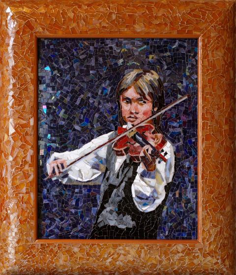 Le violoniste, Mosaïque verre sur bois, 68 × 59 cm, 2011, Leo Novoro