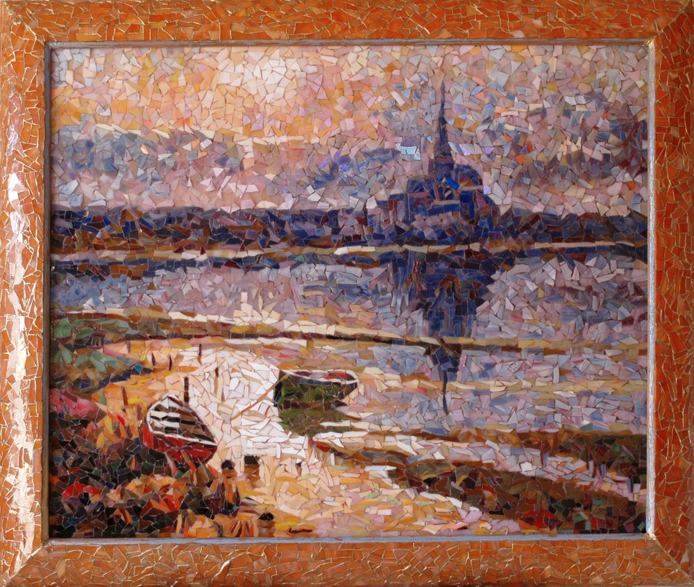 Mont-Saint-Michel, Mosaico de vidrio sobre madera, Leo Novoro