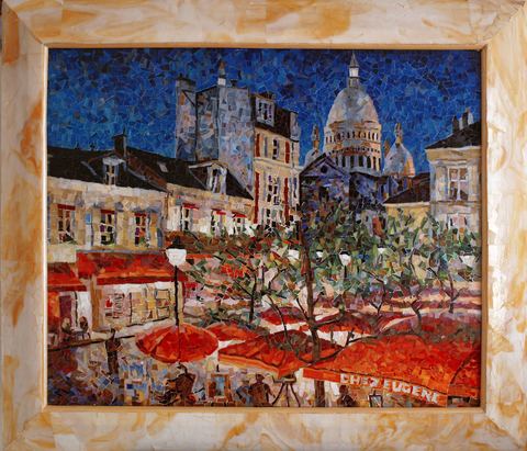 Montmartre, Mosaïque verre sur bois, 100 × 80 cm, 2016, Leo Novoro