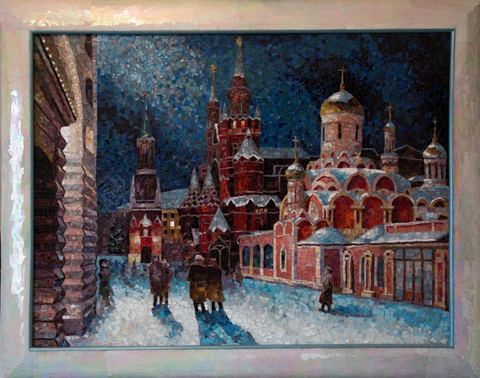 Moscou, Mosaïque verre sur bois, 110 × 135 cm, 2016, Leo Novoro