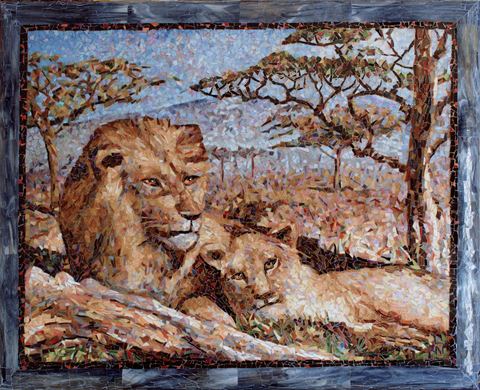 Savanne, Mosaïque verre sur bois, 135 × 108 cm, 2015, Leo Novoro
